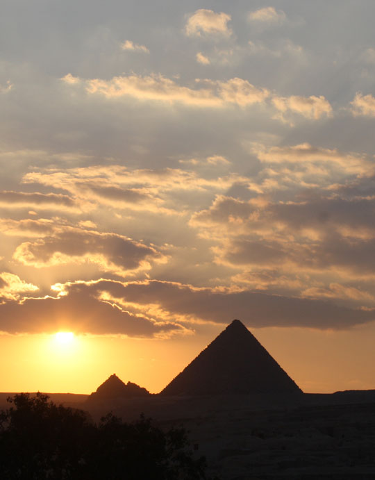 Sunset over the pyramids of Giza