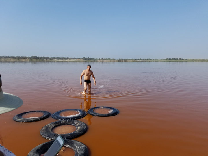 Mauricio Andrade after a swim in Pink Lake